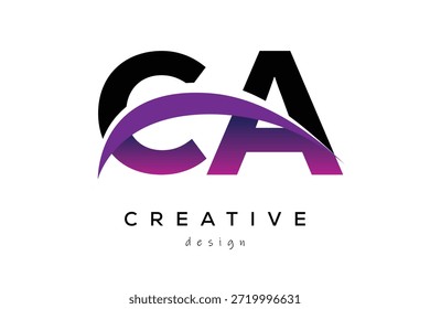 CA Creative and Modern Letter Logo Design mit Creative Purple Wave Abstrakt Latter Logo Konzept.
