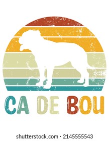 Ca de Bou Retro Vintage Sunset T-shirt Design template, Ca de Bou on Board, Car Window Sticker, POD, cover, Isolated white background, White Dog Silhouette Gift for Ca de Bou Lover