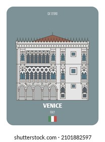 Ca' d'Oro Palace in Venedig, Italien. Architektonische Symbole europäischer Städte. Farbige Vektorgrafik  