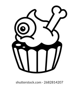 cUn icono de estilo de dibujo que muestra un cupcake espeluznante 
