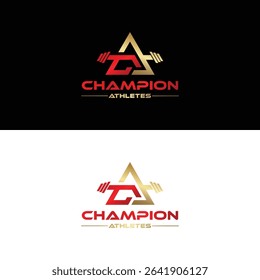 The CA Emblem Champion Athletes Logo Design has a barbell symbol for bold fitness and sports branding