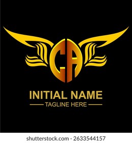 CA Golden Wing Emblem Logo with elegant gold wings, sleek and modern design. Ideal for branding, creative projects, luxury businesses, or artistic ventures.