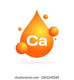 Ca icon. Flat, orange, calcium icon, vitamin sticker, Ca sticker. Vector icon