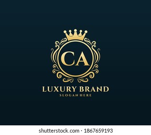 CA Letra inicial Oro caligrafía caligráfica femenina floral mano trenzada heráldica monograma antiguo estilo vintage diseño logotipo de lujo estilo antiguo.