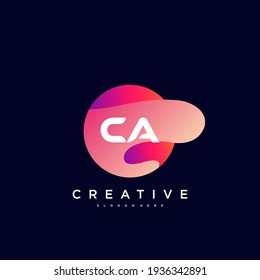 CA Initial Letter logo icon design template elements with wave colorful art.