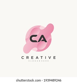 CA Initial Letter logo icon design template elements with wave colorful art.