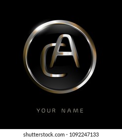 CA initial letters with circle elegant logo golden silver black background