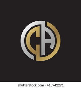 CA initial letters linked circle elegant logo golden silver black background