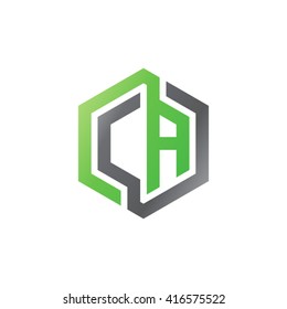 CA initial letters loop linked hexagon logo black gray green