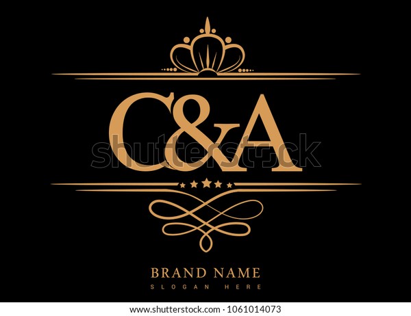 C&A Initial logo, Ampersand initial logo\
gold with crown and classic\
pattern
