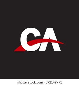 CA initial overlapping swoosh letter logo white red black background