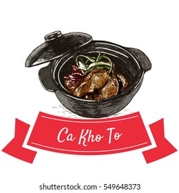 Ca Kho To colorful illustration. Vector illustration of Vietnamese cuisine.