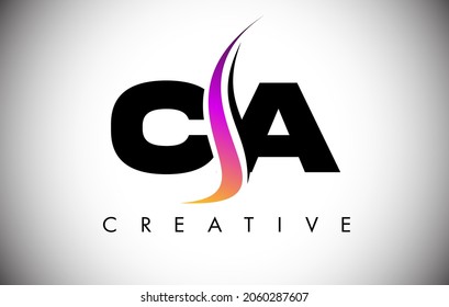 CA Letter Logo Design mit Creative Shoosh und Moderne Look Vektorgrafik. CA Letter Icon-Logo mit abgerundeter Form in der Mitte
