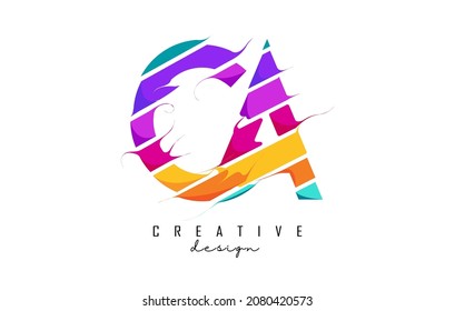 CA letters logo with creative cuts and bright colors design. Concept of an abstract Icon of letters CA Vector Illustration