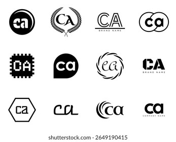 CA logo company template. Letter c and a logotype. Set different classic serif lettering and modern bold text with design elements. Initial font typography. Collection trendy business identity.
