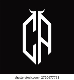 CA Logo monogram with horn shape isolated black and white design template on black background
