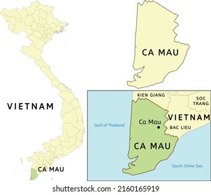 
Ca Mau province location on map of Vietnam. Capital city is Ca Mau