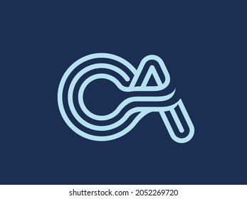 CA monogram logo.Letter c, letter a typographic icon.Lettering sign.Alphabet initials.Uppercase characters for company branding.Blue color emblem.Modern, design, corporate, geometric, tech style.