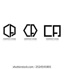 CA polygon, circle, triangle, hexagon, flat and simple letter logo set in one artboard. CA minimalist and classic logo.
