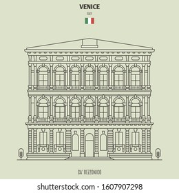 Ca' Rezzonico Palace in Venice, Italy. Landmark icon in linear style