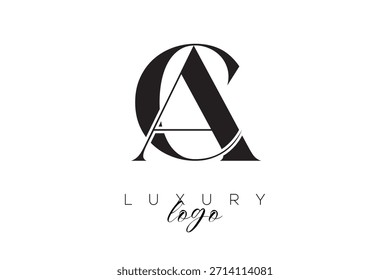 Logotipo de tipografia de monograma de letra serifa CA para identidade de marca premium elegante