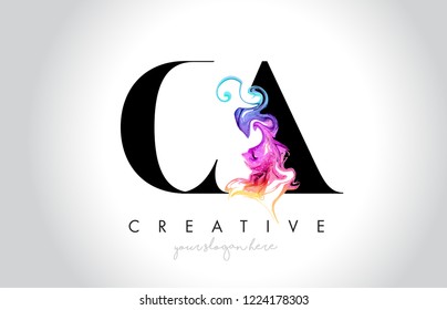 CA Vibrant Creative Leter Logo Design with Colorful Smoke Ink Flowing Vector Illustration.
