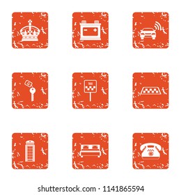 Cab agency icons set. Grunge set of 9 cab agency vector icons for web isolated on white background
