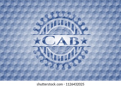Cab blue badge with geometric background.