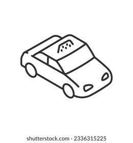 Cab, car with a taxicab sign, linear icon. Line with editable stroke, isometric style