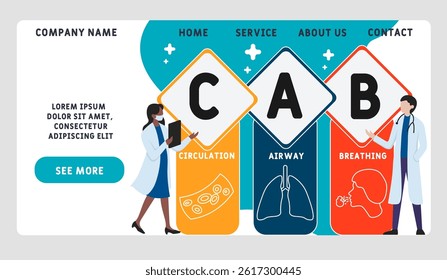 CAB - Circulation, Airway, Breathing acronym. medical concept background. vector illustration concept with keywords and icons. lettering illustration with icons for web banner, flyer, landing page