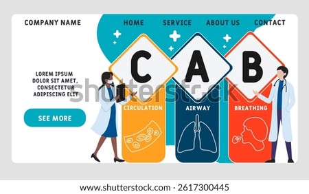 CAB - Circulation, Airway, Breathing acronym. medical concept background. vector illustration concept with keywords and icons. lettering illustration with icons for web banner, flyer, landing page