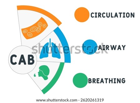 CAB - Circulation, Airway, Breathing acronym. medical concept background. vector illustration concept with keywords and icons. lettering illustration with icons for web banner, flyer, landing page
