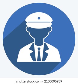Cab driver Icon in trendy long shadow style isolated on soft blue background