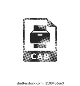 Cab file format icon in halftone style. Black and white monochrome vector illustration.