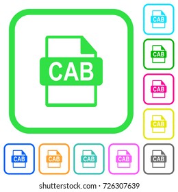CAB file format vivid colored flat icons in curved borders on white background