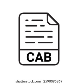 CAB file icon set. CAB file type symbol. File CAB format icon in black filled and outlined style isolated on transparent background.