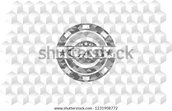 Cab grey emblem. Retro with geometric cube\
white background