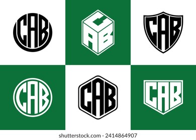 CAB initial letter geometric shape icon logo design vector. monogram, lettermark, circle, polygon, shield, symbol, emblem, elegant, abstract, wordmark, sign, art, typography, icon, geometric, shape