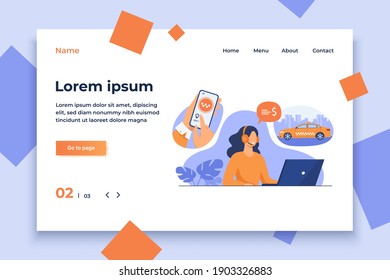 Online-Bestellvorgang von Cab. Hands von Passagieren mit Taxi-Service-Anwendung auf Zelle, Dispatcher in Headset zu nehmen Ordnung. Für mobile App, Taxicab, Stadtverkehrskonzept
