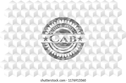 Cab realistic grey emblem with geometric cube white background