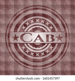 Cab red emblem or badge with geometric pattern background. Seamless.