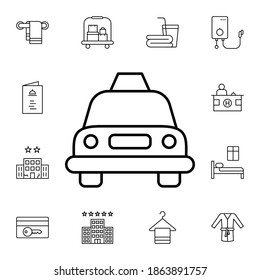 Cab, icono del vector plano del taxi en el paquete de servicios del hotel