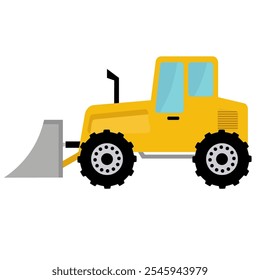 Cab tractor with front loader vector art, building and construction machinery illustration, tractor loader mower bucket flat design illustration