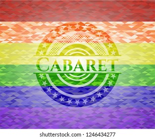 Cabaret emblem on mosaic background with the colors of the LGBT flag