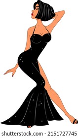 cabaret girl in a long black dress