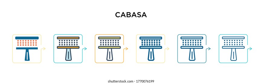 Cabasa Vektorsymbol in 6 verschiedenen modernen Stilen. Schwarze, zweifarbige Cabasa-Icons, die im vollen, Umriss-, Linien- und Strichstil entworfen wurden. Vektorgrafik kann für Web, Mobile, i