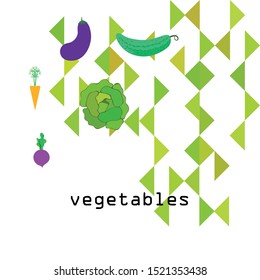Cabbage, beet, carrot, eggplant, cucumber, fresh vegetables. Organic food poster. Farmer market design. Vector background
