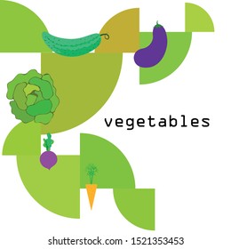 Cabbage, beet, carrot, eggplant, cucumber, fresh vegetables. Organic food poster. Farmer market design. Vector background
