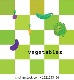 Cabbage, beet, carrot, eggplant, cucumber, fresh vegetables. Organic food poster. Farmer market design. Vector background