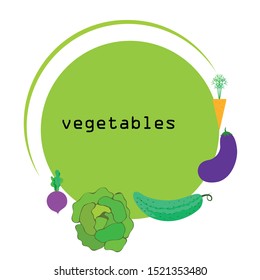 Cabbage, beet, carrot, eggplant, cucumber, fresh vegetables. Organic food poster. Farmer market design. Vector background
